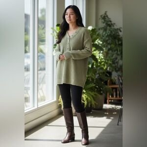 Pink Lily "Just Keep Going" Henley Waffle Sweater - Size Medium